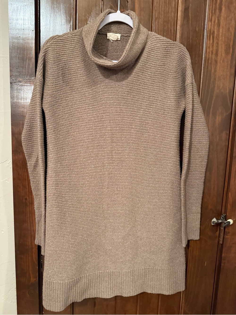 UpWest Taupe Ribbed Turtleneck Sweater Dress